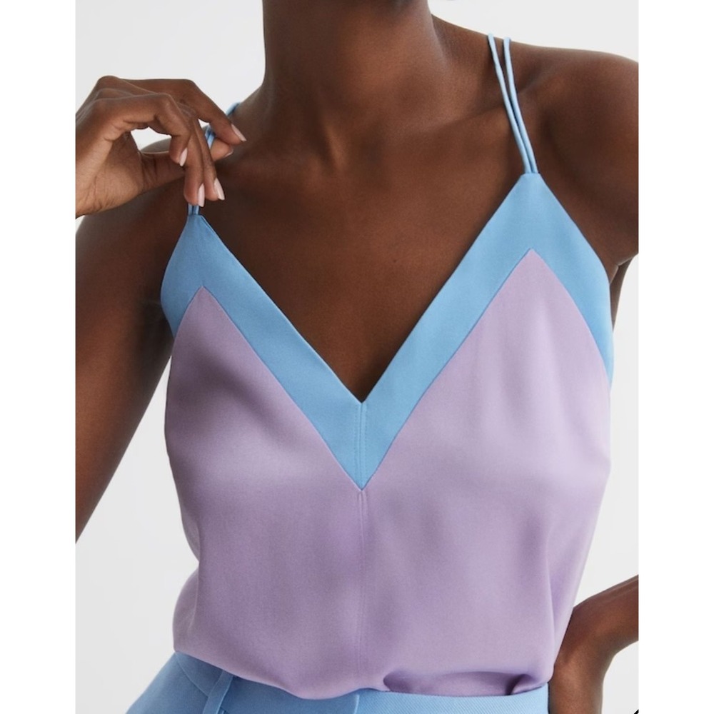 Reiss Lilac and Sky Blue Two-Tone V-Neck Camisole